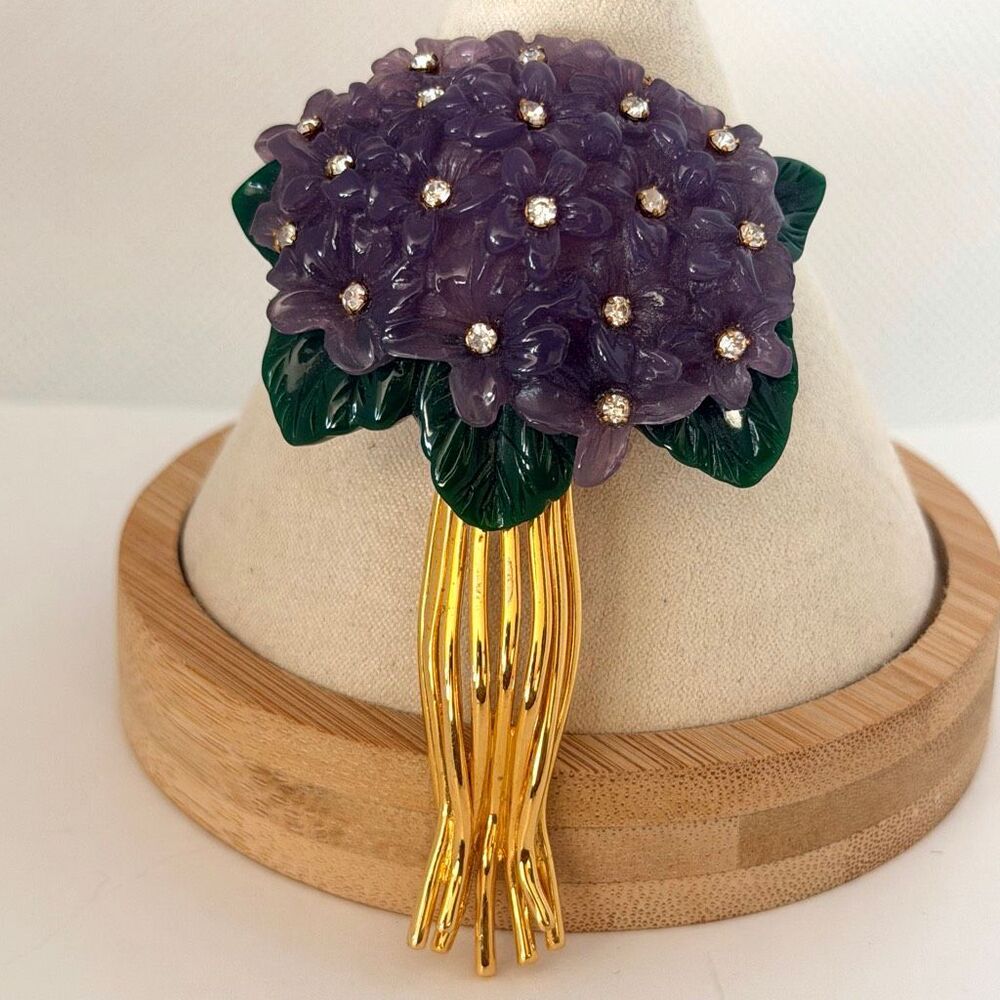Joan Rivers Bouquet of Violets Purple Floral Crystal Brooch